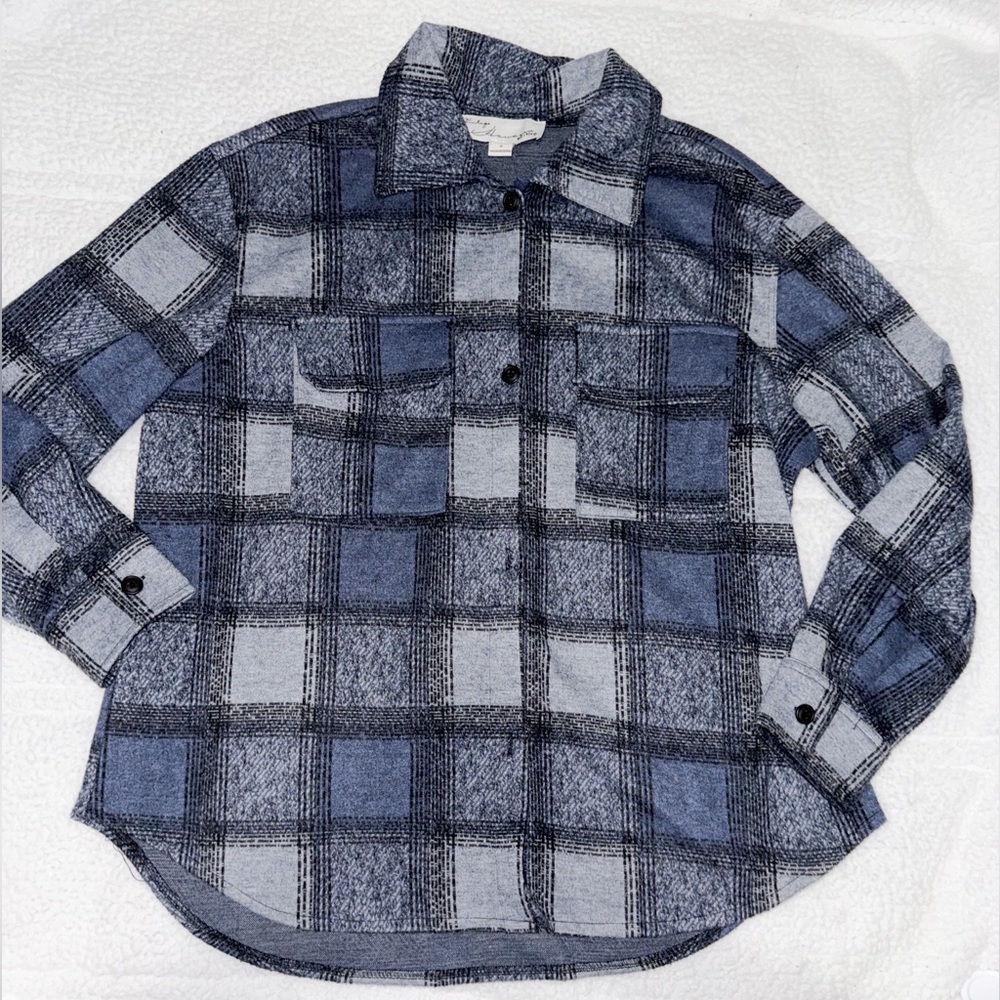 Vintage Havana Rare Blue Flannel Shacket ; Peace Sign Design